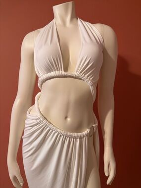 Festival/Party/ Vacay Halter white Cutout Maxi Dress